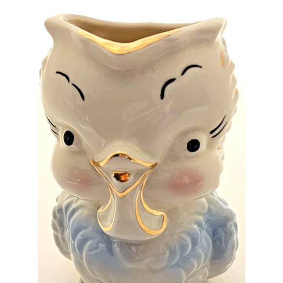 PITCHER-VASE-Vintage-Duck-Blue-Cream-Gold Trim-MCM-HANDLE-3D - Picture 7 of 14